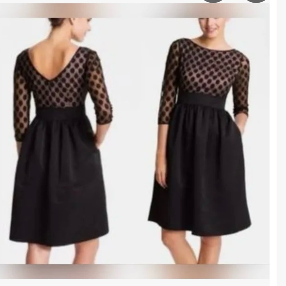 GWP! Eliza J Mesh Fit and Flare Quarter Sleeve Polka Dot Dress W/ Pockets Size 8